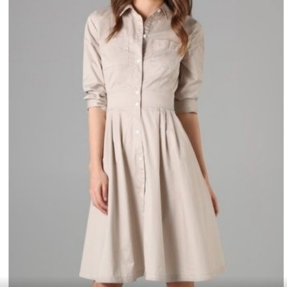 Club Monaco Fit and Flare Beige shirt dress. Size 4. Excellent condition.